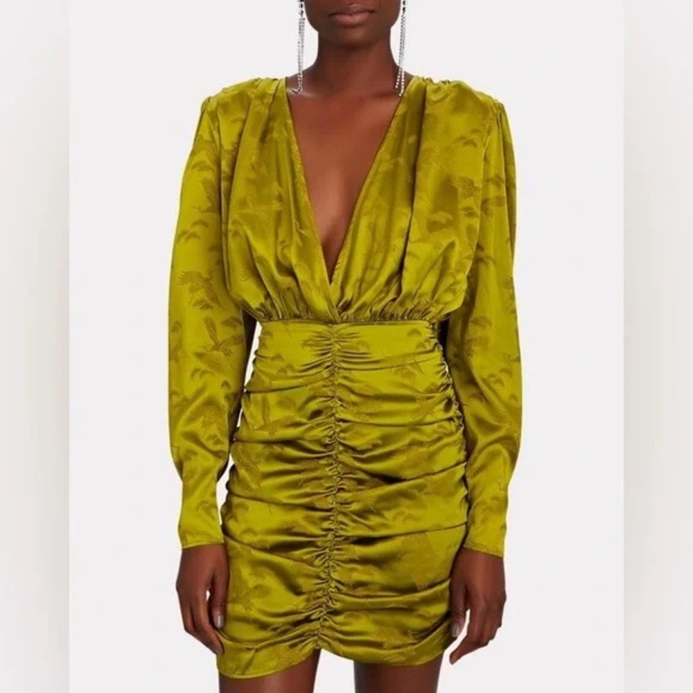 Ronny Kobo Michelle Ruched Satin Jacquard Mini Deess